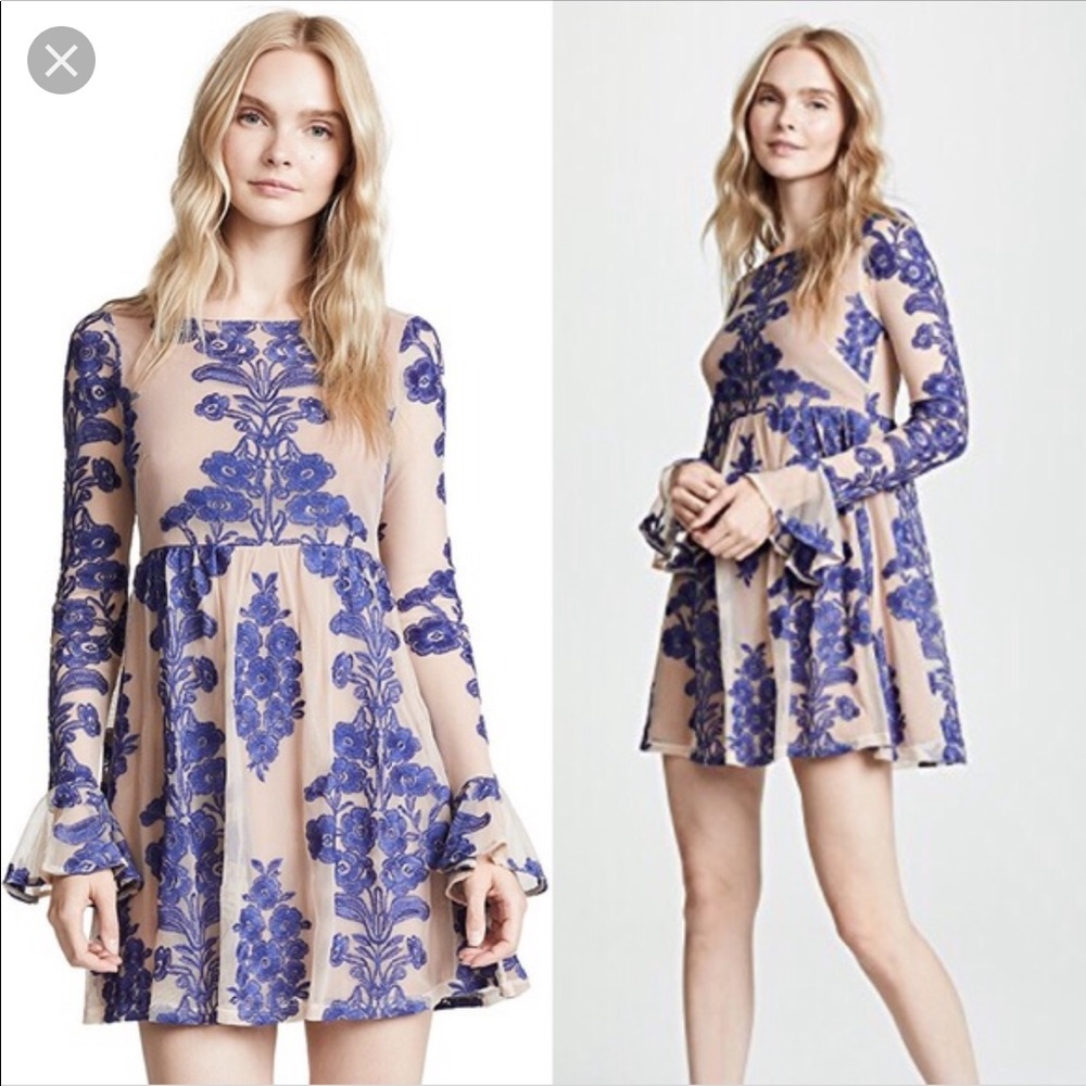 For Love and Lemons Blue Embroidered Temecula Mini